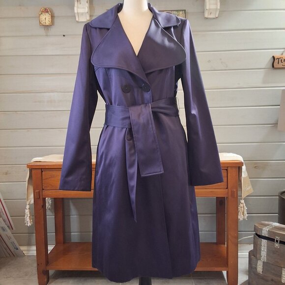 Tahari Royal Purple Sateen Womens Trench Coat Sz s - Picture 2 of 9